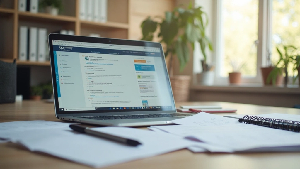 Профессиональное рабочее пространство с организованной системой управления информацией, ноутбук и заметки